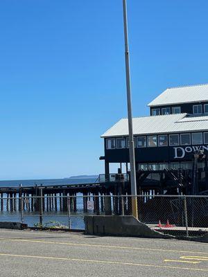 Cafe is at the end of the wharf to the right of the ferry terminal with great views of the harbor!