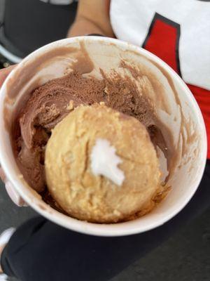 Chocolate ice cream and peanut butter cookie dough! Yum!