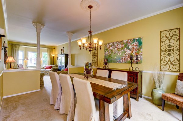 Open floor plans are the signature style in this 20 year old Bridgewater neighborhood, as with this Dining Room/Living Room photo