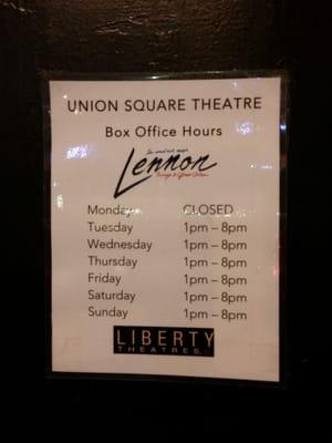 Box office hours.