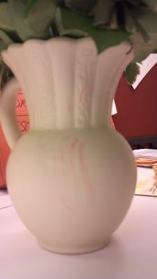 Vase I received.  They told us the three red stains on the vase were to make it look "antiqued" - aka, no refund.