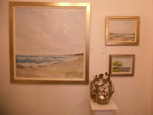 Artworks by Elizabeth Newman paired nicely with Susan Bennett sculpture.