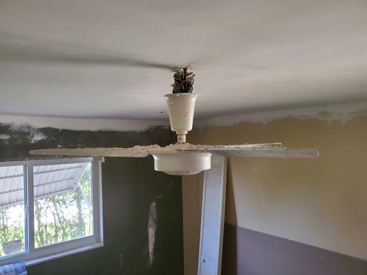 Removed popcorn ceiling without removing fan or using plastic to cover them