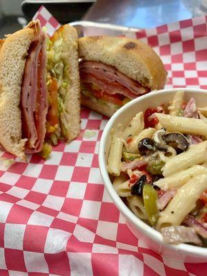 Hoagie with pasta salad