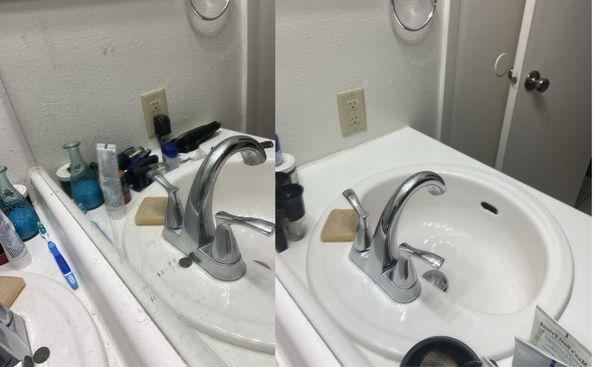 Before and after of bathroom sink