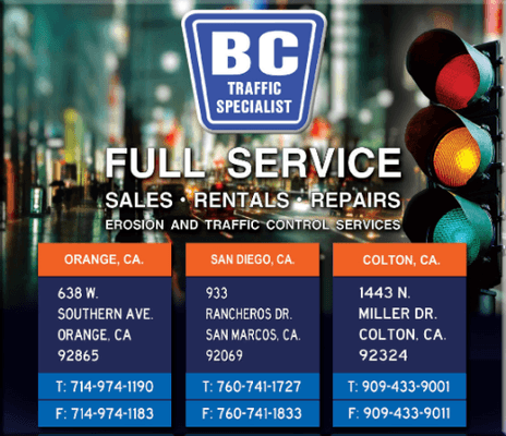 BC Traffic Specialist Sales , Rentals , Repairs Erosion and Traffic Control Services Serving all of Southern California  #Trafficcontrol