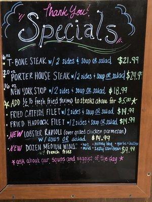 Specials Board - very reasonable prices