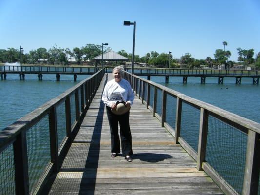 Scruffy person on nice boardwalk