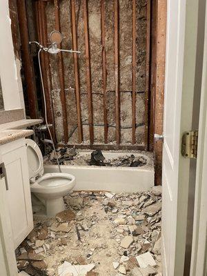 The bathroom completely destroyed and I couldn't even find my belongings!