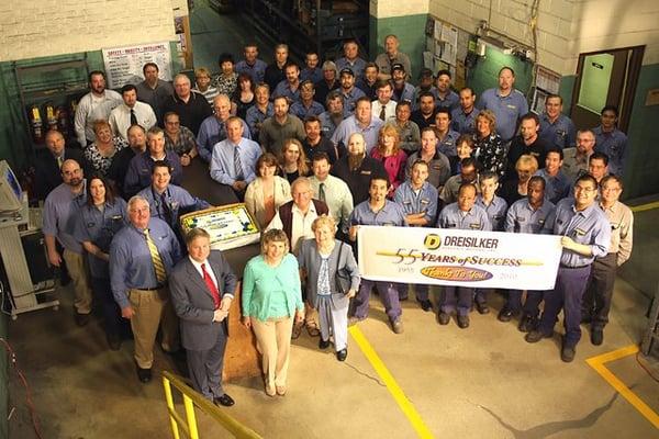 Our entire crew of employees gathers to celebrate our 55th Anniversary.