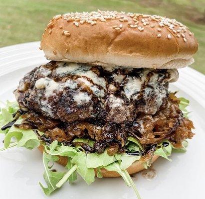 Our blue cheese onion jam burger!