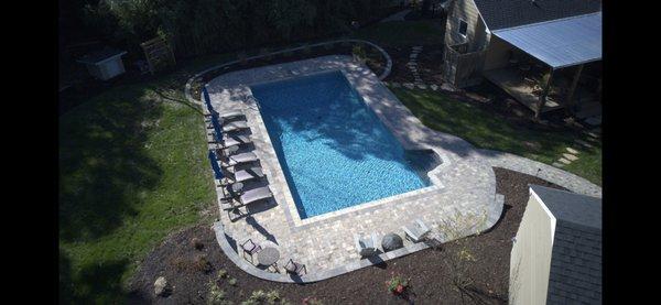 Paver pool deck, retaining wall, seat wall