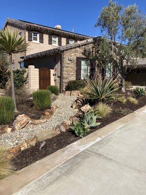 Dry creek bed with drought tolerant plantings