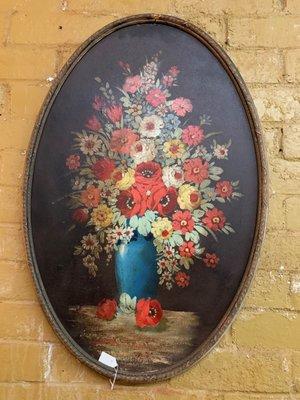 Gorgeous hand painted oil floral by unknown artist.  $325