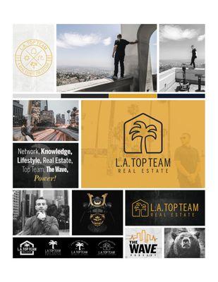 L.A. Top Team real estate brand development. 2017 style sheet featuring color palette, logos, photos and imagery that represents the brand.