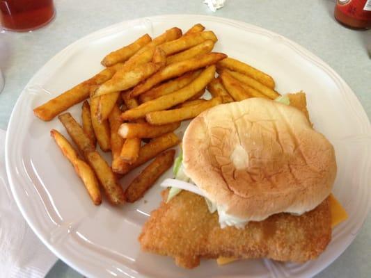 Fish tail (cod) sandwich with seasoned fries