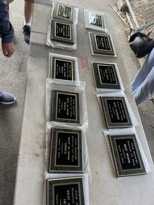 Plaques for the Nick Bianchi Memorial Car Show.