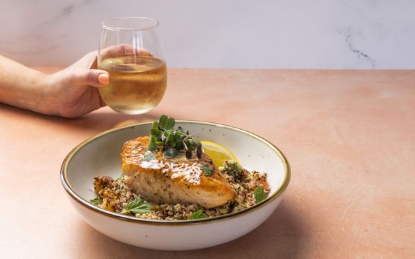 Citrus Glazed Salmon quinoa avocado relish wine lunch dinner