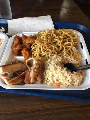 $5.99 combo with half and half, orange chicken and teriyaki chicken