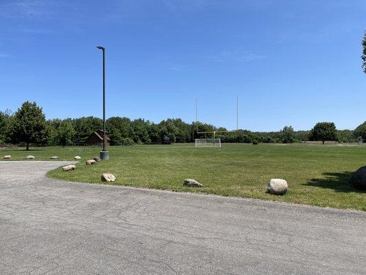 Soccer nets and open yard.