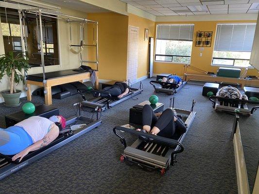 Socially distanced and masked during a group class at our Toadal Fitness location!