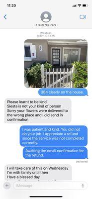 Text exchange with owner.