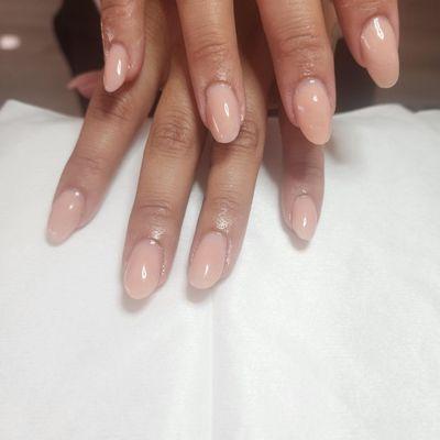 Full acrylic set with soft nude color gel polish