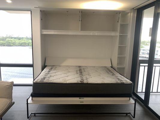 Full size, lateral bed floor to ceiling open position