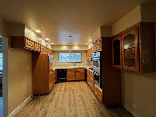 This is what our kitchen looked like after the leak was stopped and mitigated