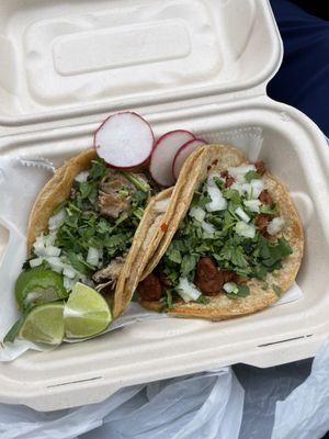 Carnitas and el pastor tacos