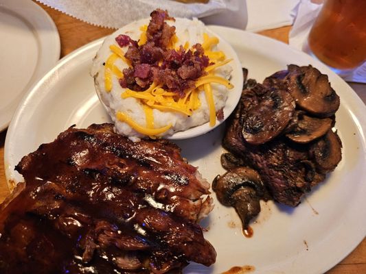 Filet and Ribs Combo, loaded mashed potatoes