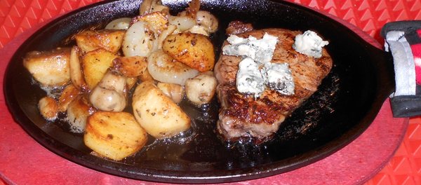 Filet done Pittsburgh Rare with roasted Little Potatoes