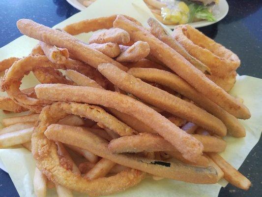 3 if a kind-Fries, onion rings, fried zucchini