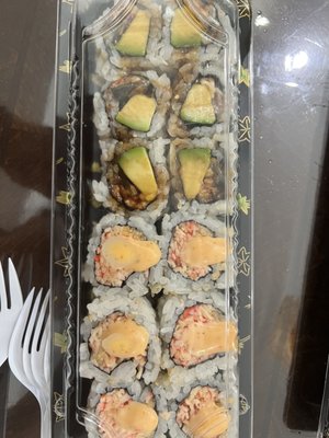 Eel avocado roll Spicy Kani roll