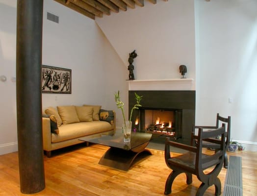 The ceiling joists add texture to the space