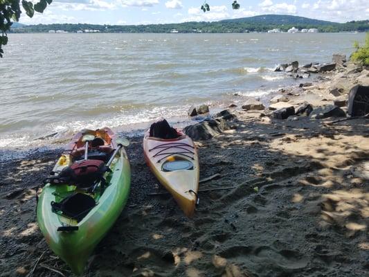 pulled up on shore of Denning's Point to swim