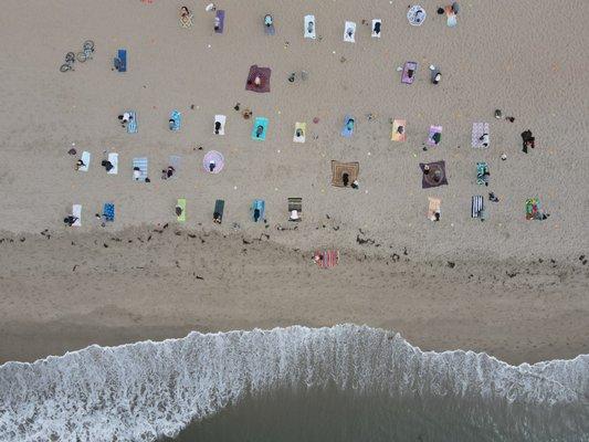 Aerial view of our beach yoga class!