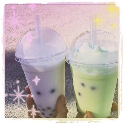 Coconut boba(left) honeydew boba (right) yummy!!