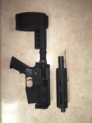 Collapsible AR Pistol with Dolos Barrel adapter and Law Tactical Folding stock adapter.