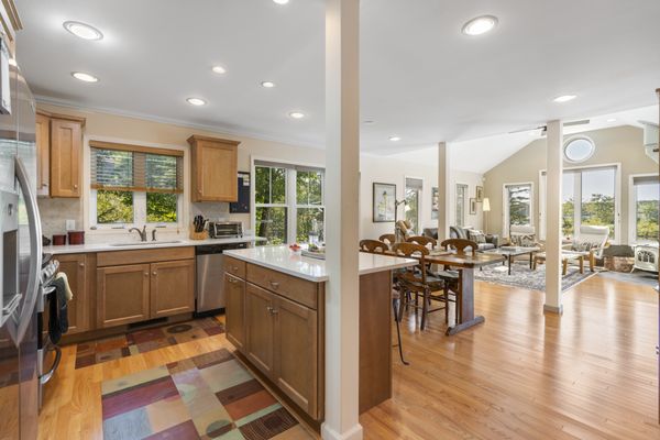 Open floor plan.  Kitchen, dining room and living room.