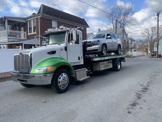 Truck # 7 in Lancaster PA doing a tow for a local dealership.