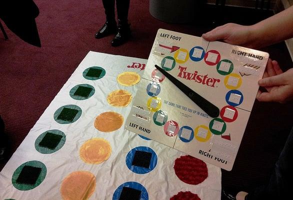 Tactile Twister! Each color corresponds to a differently textured material.