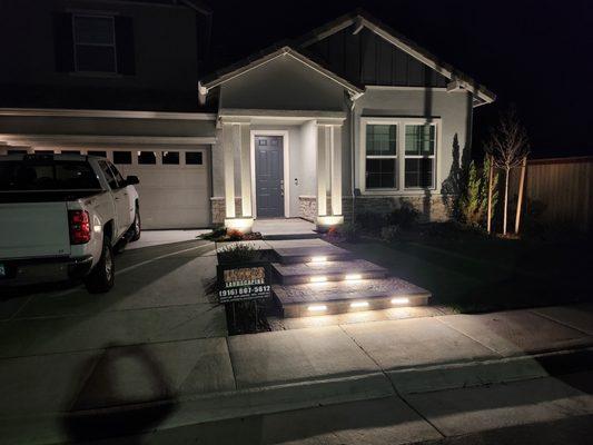 Paver steps, artificial turf and low voltage lighting