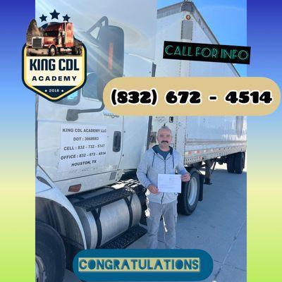 Congratulations to our dear student on passing his CDL test and obtaining his CDL in a month.