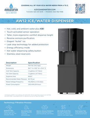 The AW12 is our touchless ice and water system designed for smaller offices. It features bullet ice, reverse osmosis and self sanitizes.