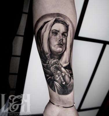 Black and Grey Realism Cry Virgin Mary by Gabe Lopez!