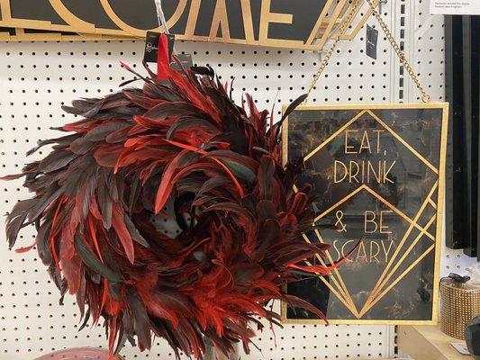 Halloween time! Feather wreath, roaring 40's themed signs