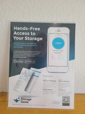 The Storage Genie App offers easy access to your unit, so that you don't have to use a gate code to access the facility.