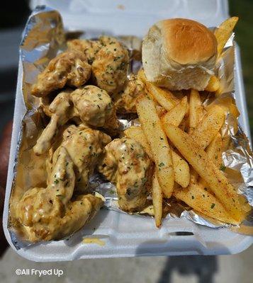 Garlic Parmesan wings and steak fries