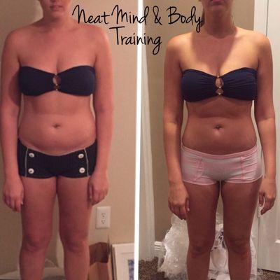 Happy client after 4 months of working together. Down 18 lbs with training twice a week and specialized meal plan.